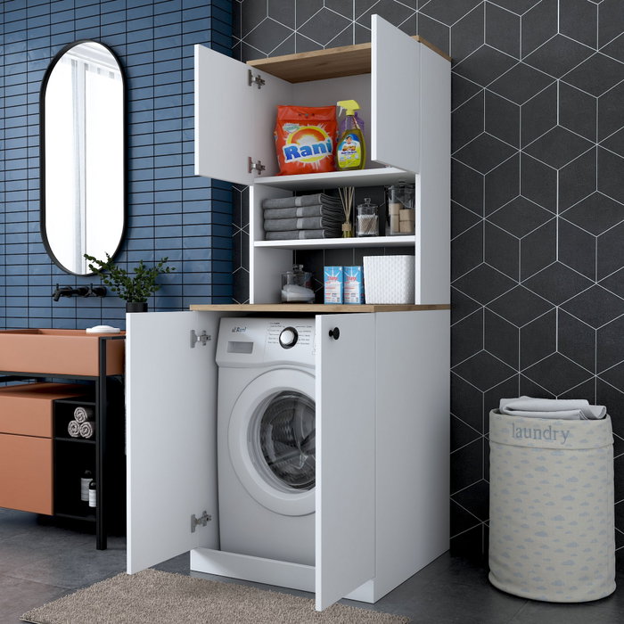 Hanah Home Armario para Lavadora KD102 - 2160 - Nogal, Organizador Funcional para Lavadero